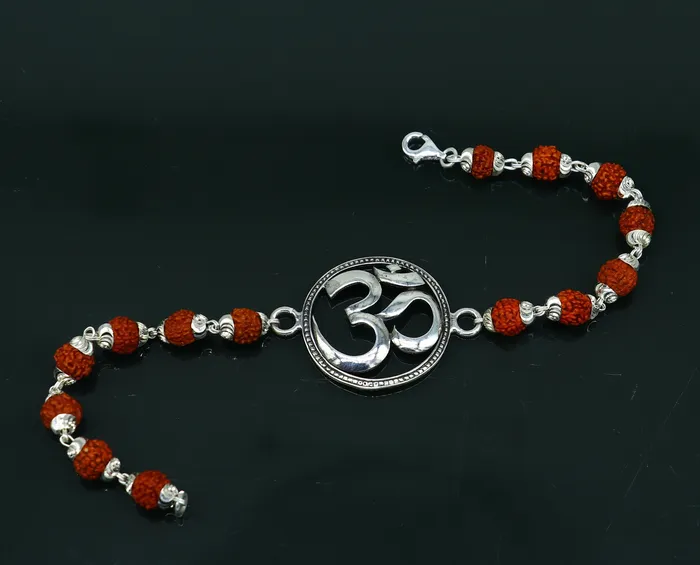 TRIBAL ORNAMENTS Bracelets 925 Sterling silver customized rudraksha beaded AUM OM Rakhi or bracelet best gift for your brothers for special Rakshabandhan rk001