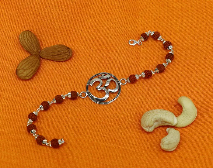 TRIBAL ORNAMENTS Bracelets 925 Sterling silver customized rudraksha beaded AUM OM Rakhi or bracelet best gift for your brothers for special Rakshabandhan rk001