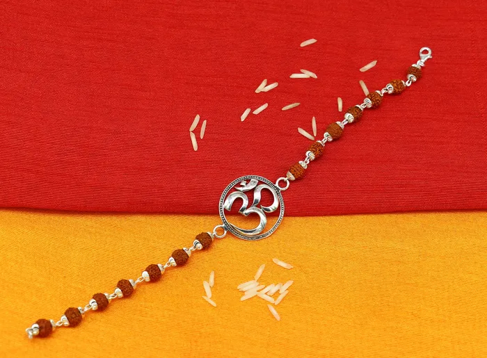 TRIBAL ORNAMENTS Bracelets 925 Sterling silver customized rudraksha beaded AUM OM Rakhi or bracelet best gift for your brothers for special Rakshabandhan rk001