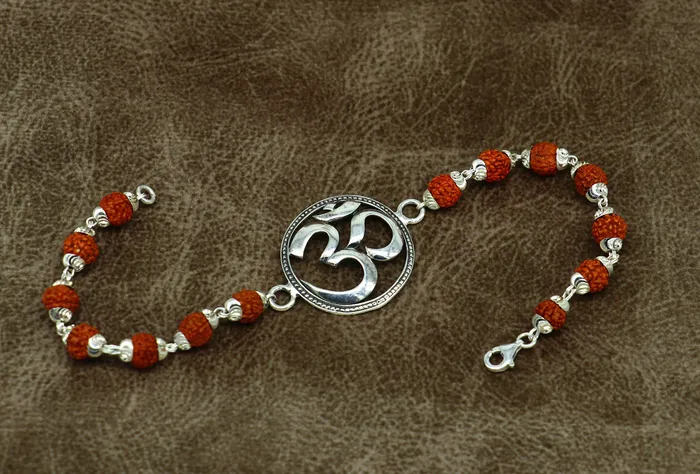 TRIBAL ORNAMENTS Bracelets 925 Sterling silver customized rudraksha beaded AUM OM Rakhi or bracelet best gift for your brothers for special Rakshabandhan rk001