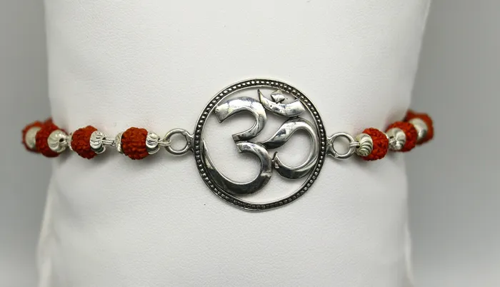 TRIBAL ORNAMENTS Bracelets 925 Sterling silver customized rudraksha beaded AUM OM Rakhi or bracelet best gift for your brothers for special Rakshabandhan rk001