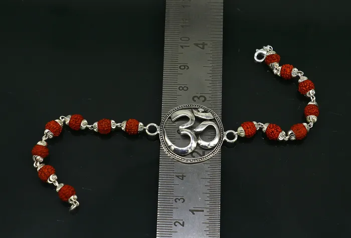 TRIBAL ORNAMENTS Bracelets 925 Sterling silver customized rudraksha beaded AUM OM Rakhi or bracelet best gift for your brothers for special Rakshabandhan rk001