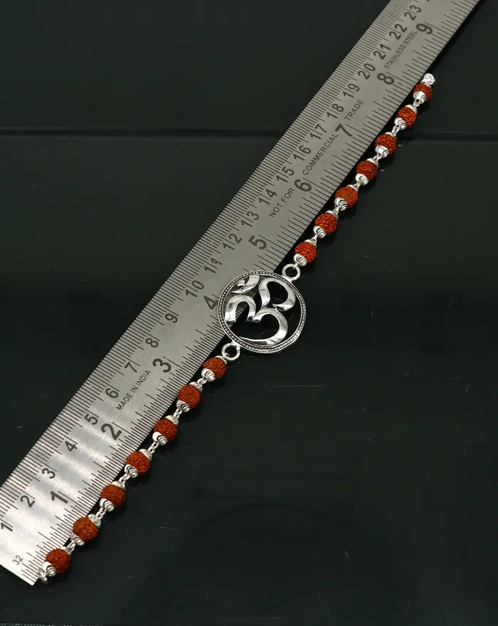 TRIBAL ORNAMENTS Bracelets 925 Sterling silver customized rudraksha beaded AUM OM Rakhi or bracelet best gift for your brothers for special Rakshabandhan rk001