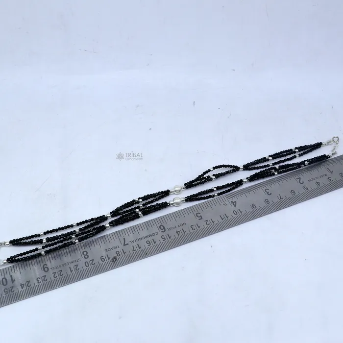 TRIBAL ORNAMENTS Bracelets 925 sterling silver double chain black beaded anklet bracelet amazing light weight delicate anklets silver jewelry ank655