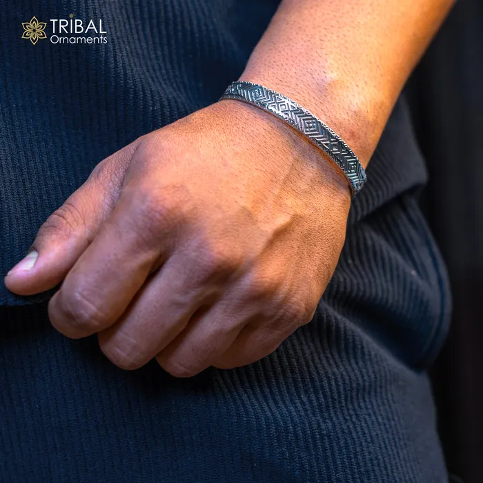 TRIBAL ORNAMENTS Bracelets 925 sterling silver handcrafted vintage style amazing cuff bangle kada bracelet best gift for mens and girls adjustable kada cuff115