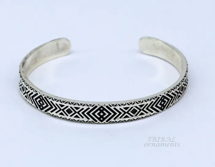 TRIBAL ORNAMENTS Bracelets 925 sterling silver handcrafted vintage style amazing cuff bangle kada bracelet best gift for mens and girls adjustable kada cuff115