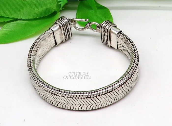 TRIBAL ORNAMENTS Bracelets 925 sterling silver handmade gorgeous vintage design solid wheat chain flexible bracelet belt unisex jewelry from Rajasthan India sbr409