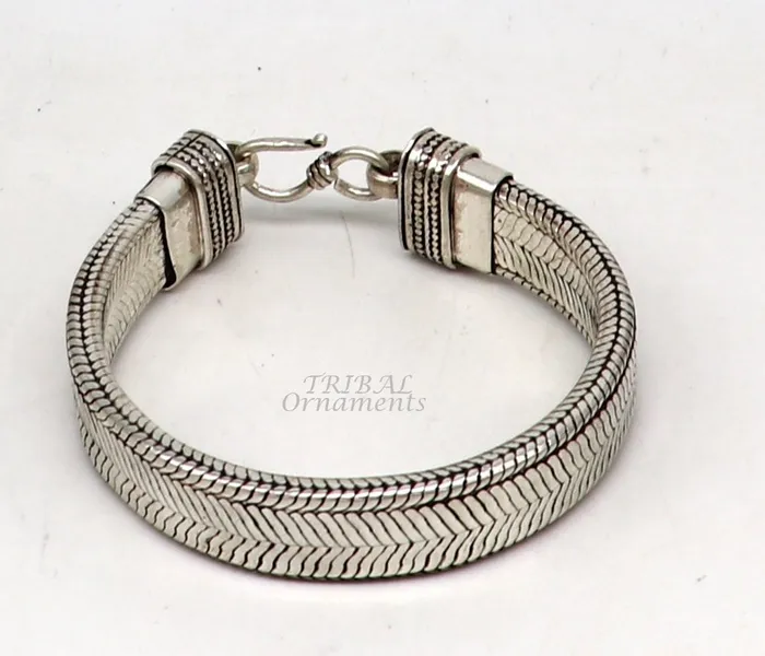 TRIBAL ORNAMENTS Bracelets 925 sterling silver handmade gorgeous vintage design solid wheat chain flexible bracelet belt unisex jewelry from Rajasthan India sbr409
