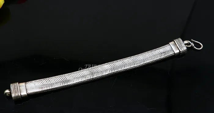 TRIBAL ORNAMENTS Bracelets 925 sterling silver handmade gorgeous vintage design solid wheat chain flexible bracelet belt unisex jewelry from Rajasthan India sbr409