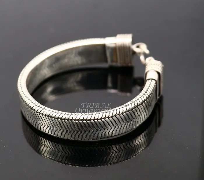 TRIBAL ORNAMENTS Bracelets 925 sterling silver handmade gorgeous vintage design solid wheat chain flexible bracelet belt unisex jewelry from Rajasthan India sbr409