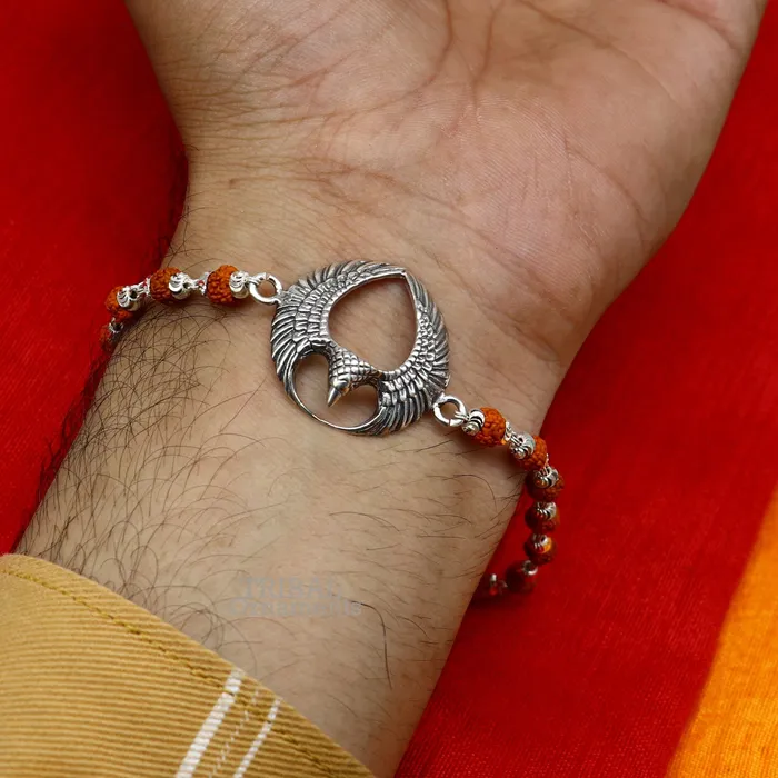 TRIBAL ORNAMENTS Bracelets 925 sterling silver handmade lord Garuda egal design Rakhi bracelet amazing Rudraksha bracelet use as daily use jewelry rk209 TRIBAL ORNAMENTS Bracelets 925 sterling silver handmade lord Garuda egal design Rakhi bracelet amazing Rudraksha bracelet use as daily use jewelry rk209