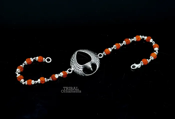 TRIBAL ORNAMENTS Bracelets 925 sterling silver handmade lord Garuda egal design Rakhi bracelet amazing Rudraksha bracelet use as daily use jewelry rk209 TRIBAL ORNAMENTS Bracelets 925 sterling silver handmade lord Garuda egal design Rakhi bracelet amazing Rudraksha bracelet use as daily use jewelry rk209