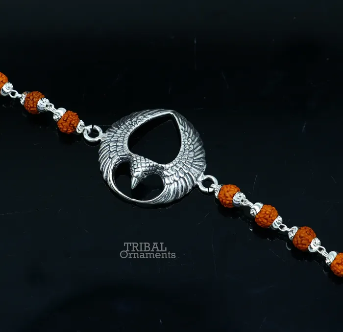 TRIBAL ORNAMENTS Bracelets 925 sterling silver handmade lord Garuda egal design Rakhi bracelet amazing Rudraksha bracelet use as daily use jewelry rk209 TRIBAL ORNAMENTS Bracelets 925 sterling silver handmade lord Garuda egal design Rakhi bracelet amazing Rudraksha bracelet use as daily use jewelry rk209
