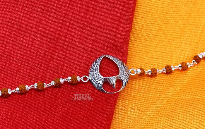 TRIBAL ORNAMENTS Bracelets 925 sterling silver handmade lord Garuda egal design Rakhi bracelet amazing Rudraksha bracelet use as daily use jewelry rk209 TRIBAL ORNAMENTS Bracelets 925 sterling silver handmade lord Garuda egal design Rakhi bracelet amazing Rudraksha bracelet use as daily use jewelry rk209