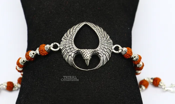 TRIBAL ORNAMENTS Bracelets 925 sterling silver handmade lord Garuda egal design Rakhi bracelet amazing Rudraksha bracelet use as daily use jewelry rk209 TRIBAL ORNAMENTS Bracelets 925 sterling silver handmade lord Garuda egal design Rakhi bracelet amazing Rudraksha bracelet use as daily use jewelry rk209