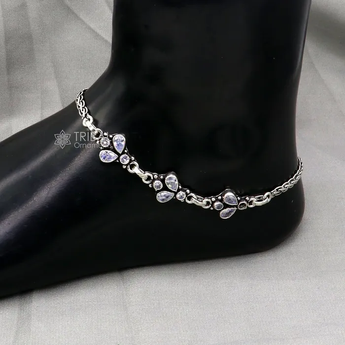 TRIBAL ORNAMENTS Bracelets 925 sterling silver handmade stylish cut stone anklets amazing Ankle bracelet for gifting belly dance jewelry ank636