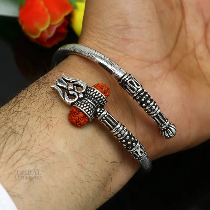 TRIBAL ORNAMENTS Bracelets 925 sterling silver idol shiva trident or trishul bangle pretty customized Babubali bangle kada bracelet unisex designer jewelry nssk668 TRIBAL ORNAMENTS Bracelets 925 sterling silver idol shiva trident or trishul bangle pretty customized Babubali bangle kada bracelet unisex designer jewelry nssk668