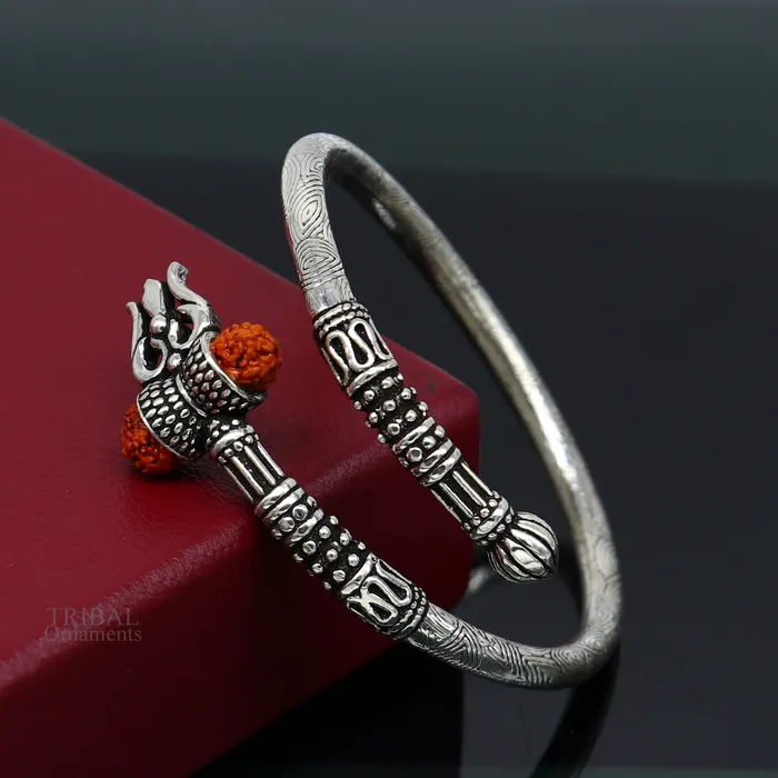 TRIBAL ORNAMENTS Bracelets 925 sterling silver idol shiva trident or trishul bangle pretty customized Babubali bangle kada bracelet unisex designer jewelry nssk668