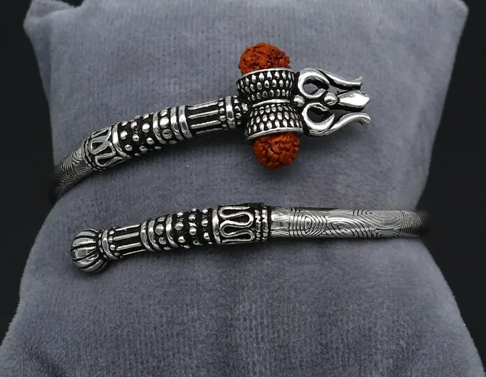 TRIBAL ORNAMENTS Bracelets 925 sterling silver idol shiva trident or trishul bangle pretty customized Babubali bangle kada bracelet unisex designer jewelry nssk668