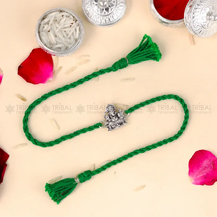TRIBAL ORNAMENTS Bracelets 925 Sterling silver Lord Ganesha design pendant Rakhi bracelet Rakshabandhan festival rk346 TRIBAL ORNAMENTS Bracelets 925 Sterling silver Lord Ganesha design pendant Rakhi bracelet Rakshabandhan festival rk346