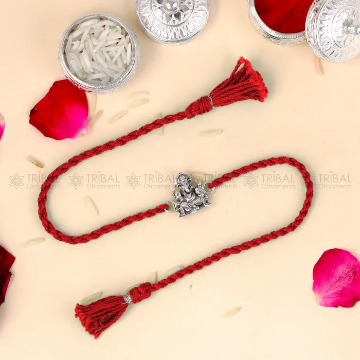 TRIBAL ORNAMENTS Bracelets 925 Sterling silver Lord Ganesha design pendant Rakhi bracelet Rakshabandhan festival rk346 TRIBAL ORNAMENTS Bracelets 925 Sterling silver Lord Ganesha design pendant Rakhi bracelet Rakshabandhan festival rk346