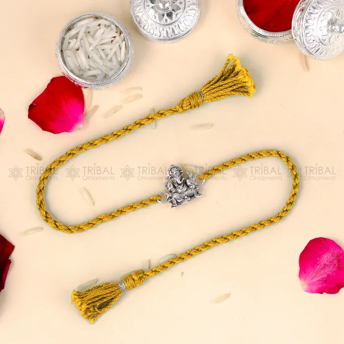 TRIBAL ORNAMENTS Bracelets 925 Sterling silver Lord Ganesha design pendant Rakhi bracelet Rakshabandhan festival rk346 TRIBAL ORNAMENTS Bracelets 925 Sterling silver Lord Ganesha design pendant Rakhi bracelet Rakshabandhan festival rk346