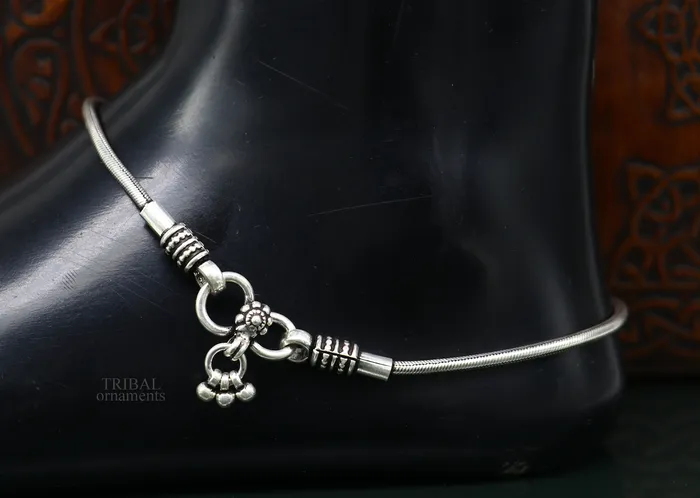 TRIBAL ORNAMENTS Bracelets 925 sterling silver round snake chain ankle bracelet excellent customized trendy stylish anklets bracelet belly dance jewelry nank427