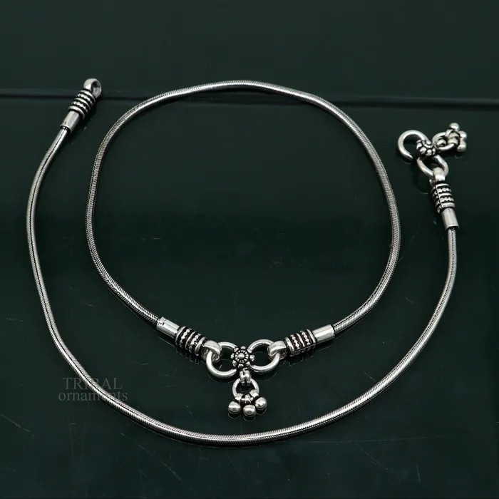 TRIBAL ORNAMENTS Bracelets 925 sterling silver round snake chain ankle bracelet excellent customized trendy stylish anklets bracelet belly dance jewelry nank427