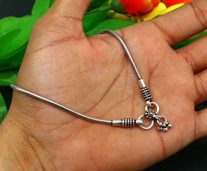 TRIBAL ORNAMENTS Bracelets 925 sterling silver round snake chain ankle bracelet excellent customized trendy stylish anklets bracelet belly dance jewelry nank427
