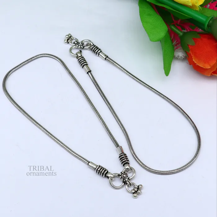 TRIBAL ORNAMENTS Bracelets 925 sterling silver round snake chain ankle bracelet excellent customized trendy stylish anklets bracelet belly dance jewelry nank427