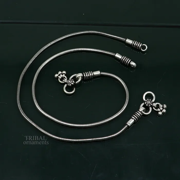 TRIBAL ORNAMENTS Bracelets 925 sterling silver round snake chain ankle bracelet excellent customized trendy stylish anklets bracelet belly dance jewelry nank427
