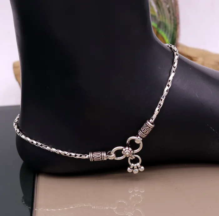 TRIBAL ORNAMENTS Bracelets 925 sterling silver solid handmade chain anklets customized feet bracelet light weight belly dance tribal jewelry gifting to her ank141