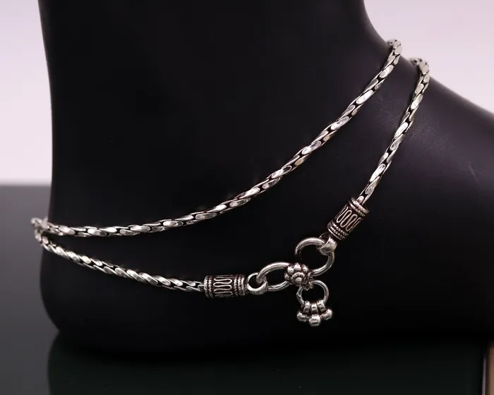 TRIBAL ORNAMENTS Bracelets 925 sterling silver solid handmade chain anklets customized feet bracelet light weight belly dance tribal jewelry gifting to her ank141