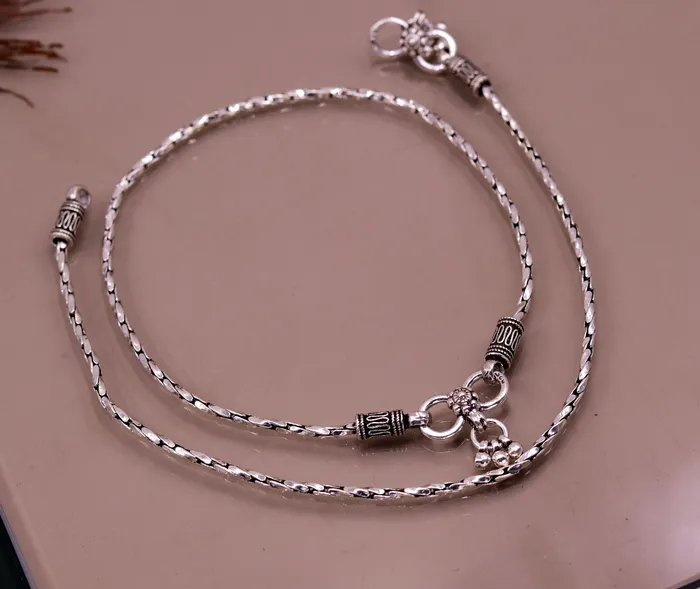 TRIBAL ORNAMENTS Bracelets 925 sterling silver solid handmade chain anklets customized feet bracelet light weight belly dance tribal jewelry gifting to her ank141