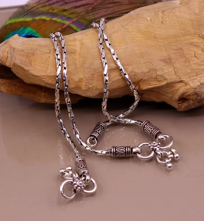 TRIBAL ORNAMENTS Bracelets 925 sterling silver solid handmade chain anklets customized feet bracelet light weight belly dance tribal jewelry gifting to her ank141