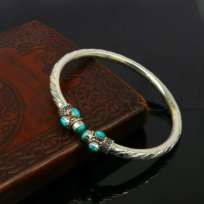 TRIBAL ORNAMENTS Bracelets Stylish customized design Ankle kada ankle bangle bracelet with gorgeous turquoise stone amazing brides made wedding gifting anklets sak15