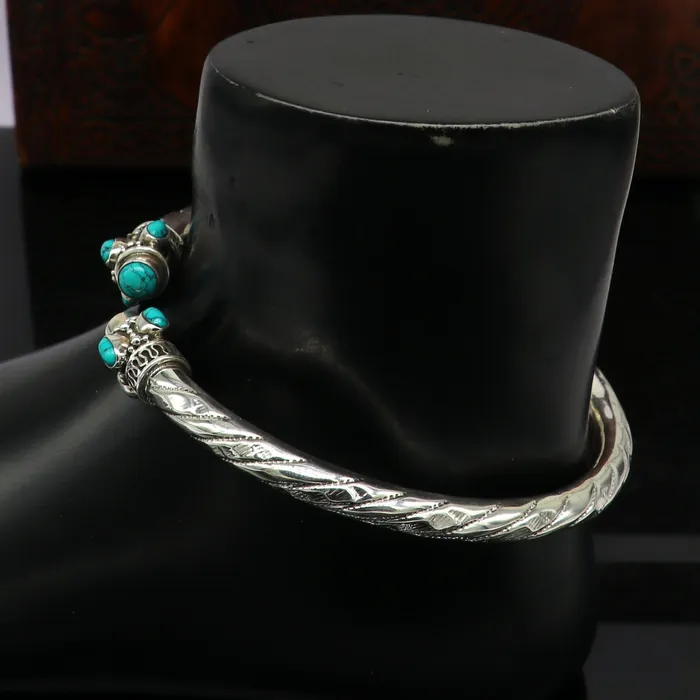 TRIBAL ORNAMENTS Bracelets Stylish customized design Ankle kada ankle bangle bracelet with gorgeous turquoise stone amazing brides made wedding gifting anklets sak15