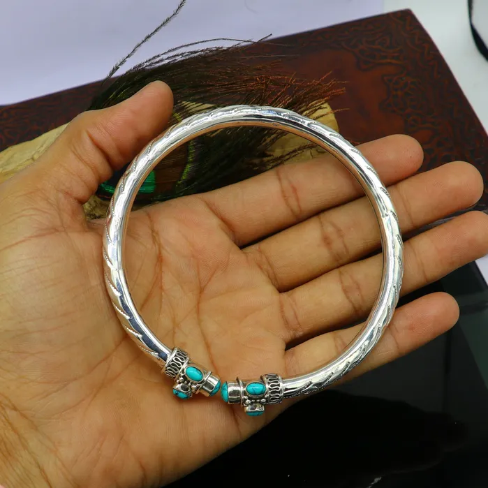TRIBAL ORNAMENTS Bracelets Stylish customized design Ankle kada ankle bangle bracelet with gorgeous turquoise stone amazing brides made wedding gifting anklets sak15