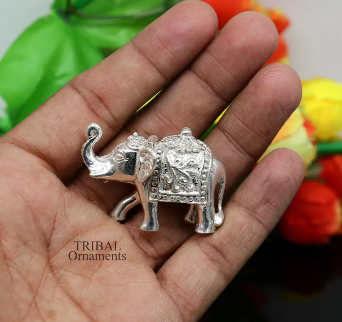 TRIBAL ORNAMENTS Divine 925 sterling silver handmade work small elephant for home temple for wealth and prosperity art501 Necklaces