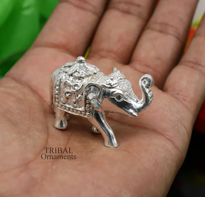 TRIBAL ORNAMENTS Divine 925 sterling silver handmade work small elephant for home temple for wealth and prosperity art501 Necklaces