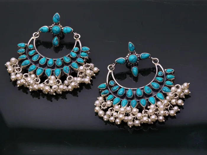 TRIBAL ORNAMENTS Earrings Vintage antique design 925 sterling silver handmade stud earrings drop dangle charm earring excellent hanging pearl belly dance jewelry s716 TRIBAL ORNAMENTS Earrings Vintage antique design 925 sterling silver handmade stud earrings drop dangle charm earring excellent hanging pearl belly dance jewelry s716