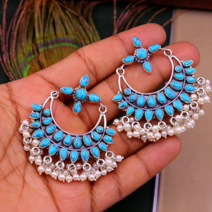 TRIBAL ORNAMENTS Earrings Vintage antique design 925 sterling silver handmade stud earrings drop dangle charm earring excellent hanging pearl belly dance jewelry s716