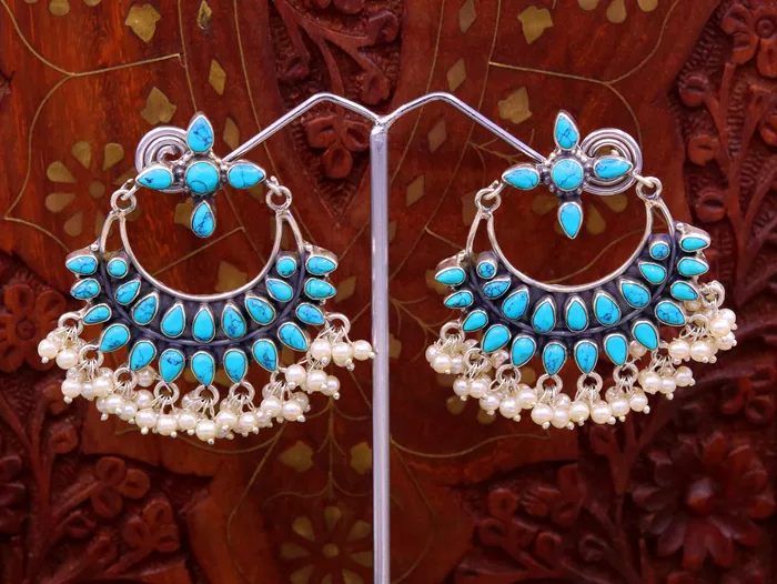 TRIBAL ORNAMENTS Earrings Vintage antique design 925 sterling silver handmade stud earrings drop dangle charm earring excellent hanging pearl belly dance jewelry s716