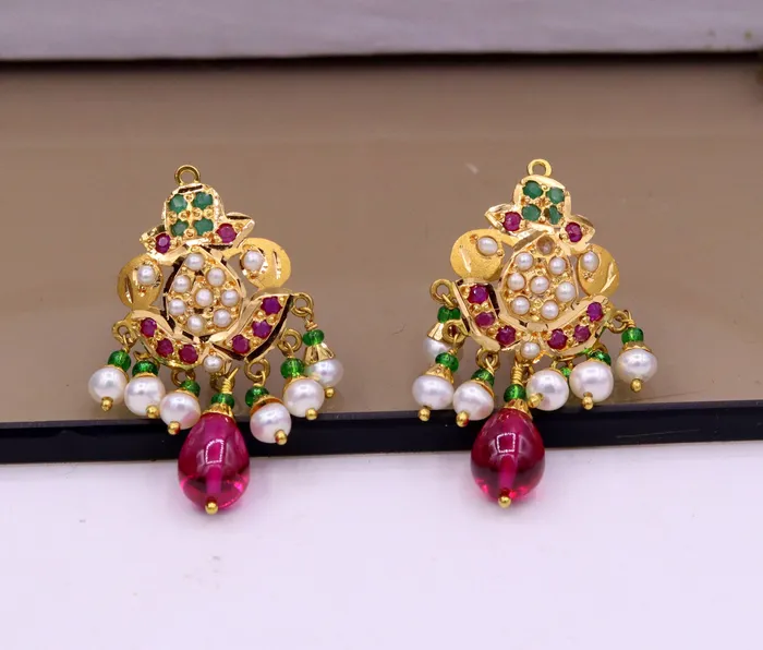 TRIBAL ORNAMENTS Handmade certified 22kt yellow gold Punjabi muslim rajputi style excellent belly dance wedding party wear with hanging color beads jewelry Rings