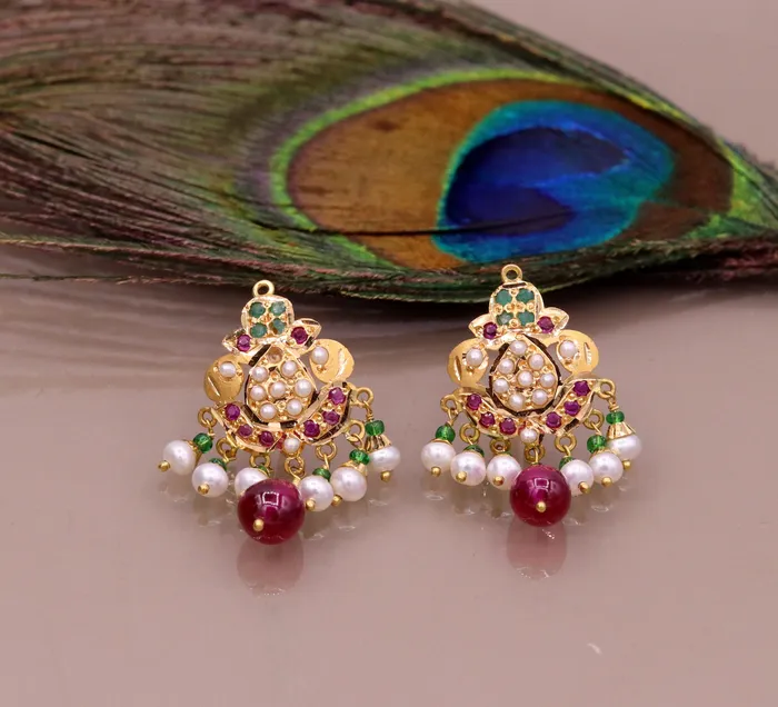 TRIBAL ORNAMENTS Handmade certified 22kt yellow gold Punjabi muslim rajputi style excellent belly dance wedding party wear with hanging color beads jewelry Rings