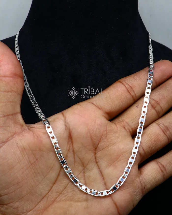 TRIBAL ORNAMENTS Necklaces 20 4MM 925 sterling silver handmade solid fancy stylish silver chain necklace Nawabi chain best gifting jewelry from India ch242 TRIBAL ORNAMENTS Necklaces 20 4MM 925 sterling silver handmade solid fancy stylish silver chain necklace Nawabi chain best gifting jewelry from India ch242