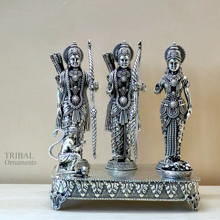 TRIBAL ORNAMENTS Necklaces 75 925 Sterling silver Silver God Shri Ram Darbar Lord Shri Rama family Laxman and Seeta handcrafted statue sculpture gifti su652