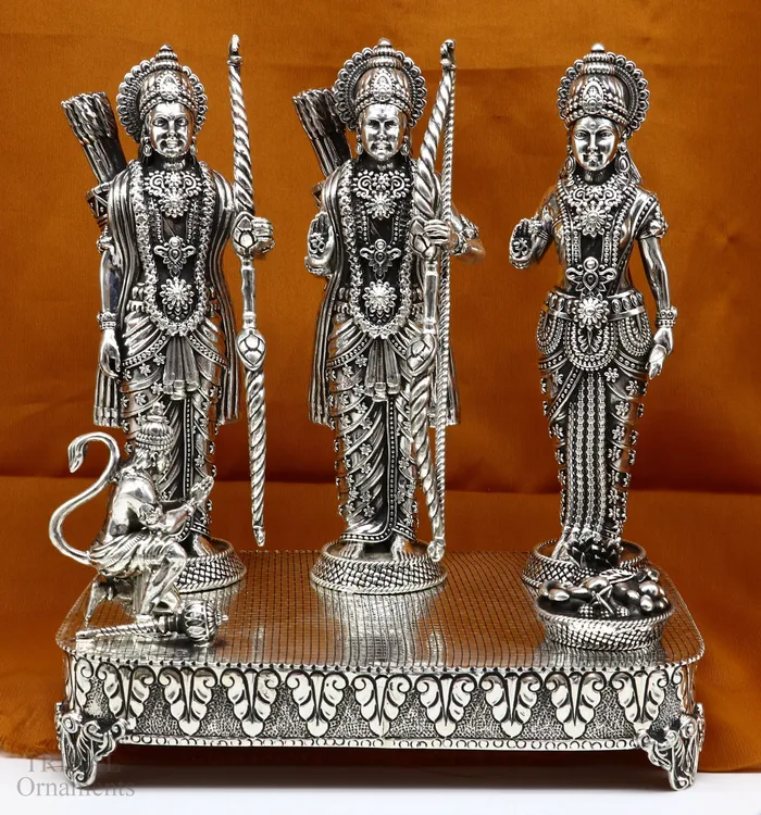 TRIBAL ORNAMENTS Necklaces 75 925 Sterling silver Silver God Shri Ram Darbar Lord Shri Rama family Laxman and Seeta handcrafted statue sculpture gifti su652