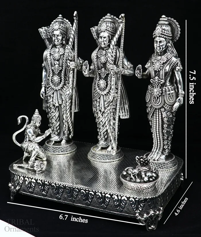TRIBAL ORNAMENTS Necklaces 75 925 Sterling silver Silver God Shri Ram Darbar Lord Shri Rama family Laxman and Seeta handcrafted statue sculpture gifti su652