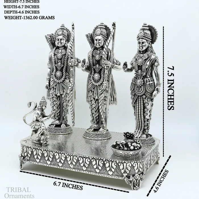 TRIBAL ORNAMENTS Necklaces 75 925 Sterling silver Silver God Shri Ram Darbar Lord Shri Rama family Laxman and Seeta handcrafted statue sculpture gifti su652